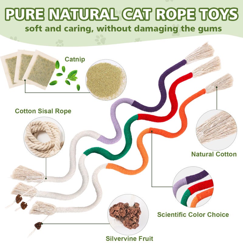WOUSEDO 27 Pack Catnip Chew Toys for Cats,Cotton Sisal Rope Toys,Cat Natural Silvervine Sticks,for Cat Teeth Cleaning and Dental Care,Interactive Toy for Bored Indoor Cats - Image 2
