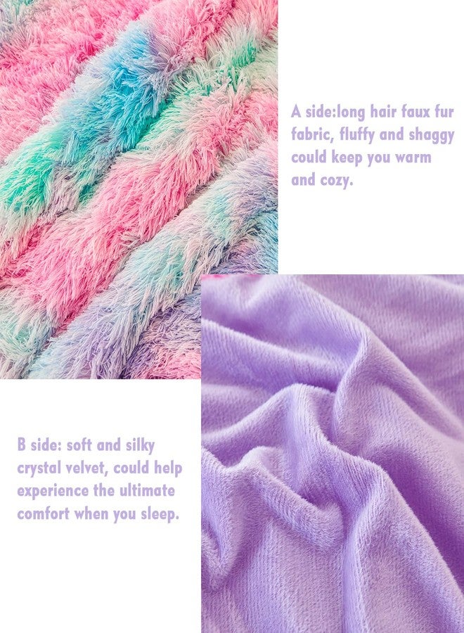 PERFEMET Fluffy Full Size Comforter Sets for Girls 3Pcs Luxury Soft Pink Blue Faux Fur Comforters for Kids Teens Warm Cozy Tie Dyed Velvet Fuzzy Plush Bedding Set(Pink Blue, Full) - Image 5