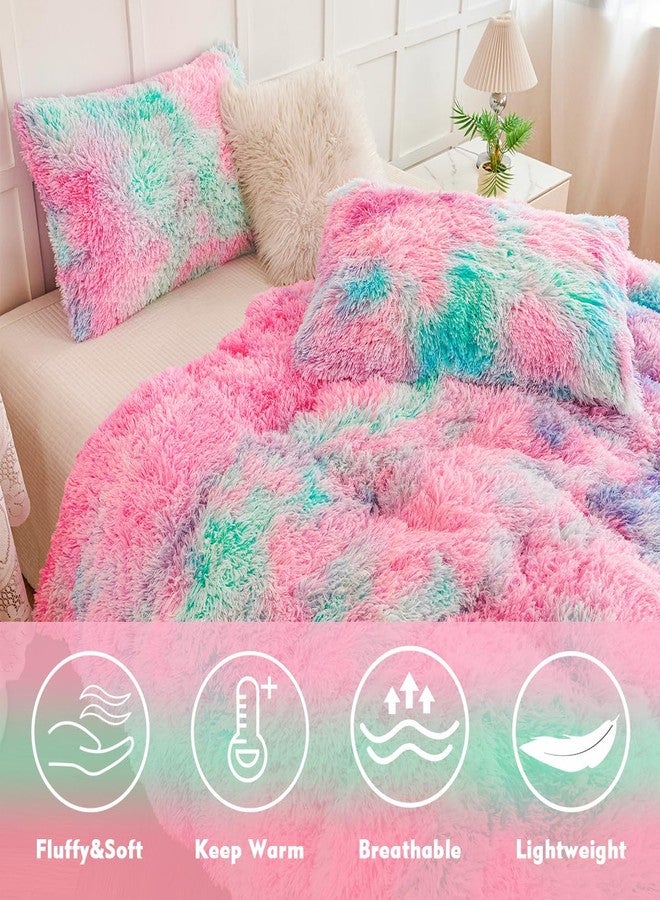 PERFEMET Fluffy Full Size Comforter Sets for Girls 3Pcs Luxury Soft Pink Blue Faux Fur Comforters for Kids Teens Warm Cozy Tie Dyed Velvet Fuzzy Plush Bedding Set(Pink Blue, Full) - Image 3