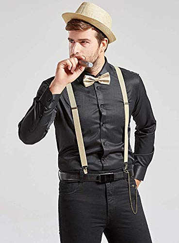 CLOTHERA Suspender and Bow Tie Set with Matched Hat for Men- (Beige) - Image 5