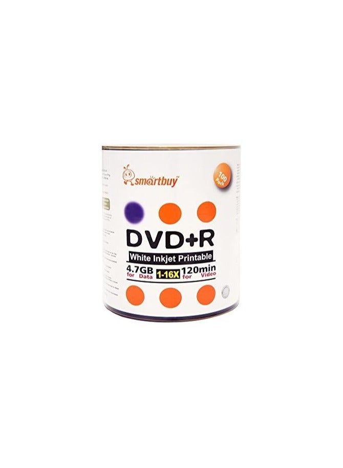 Smartbuy Smart Buy 100 Pack DVD+R 4.7gb 16x white Printable Inkjet Blank Media Record Disc, 100 Disc 100pk - Image 2