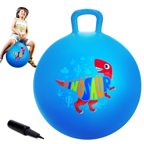 ZOOJOY Hopper Ball for Kids18In Bouncy Balls with Handle Blue Dinosaur Indoor Outdoor Boys Toys for Active Play with Pump Easter Basket Stuffers Girls Boys Gifts for 3 4 5 6 7 8Yr Balance Toys - Image 1
