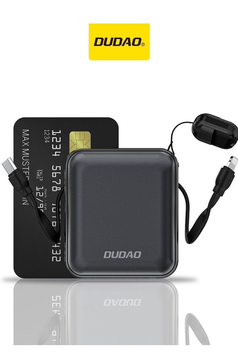 DUDAO 10000mAh Mini Power Bank, Super Lightweight Portable Charger, Power Bank with Built-in Fast Charging Cable - Image 1