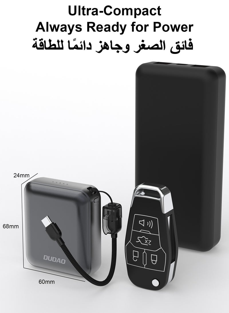 DUDAO 10000mAh Mini Power Bank, Super Lightweight Portable Charger, Power Bank with Built-in Fast Charging Cable - Image 2