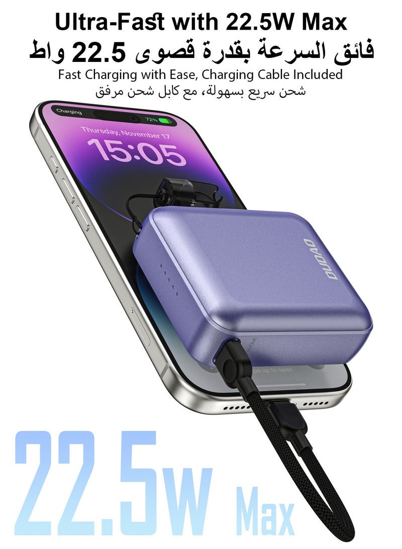 DUDAO 10000mAh Mini Power Bank, Super Lightweight Portable Charger, Power Bank with Built-in Fast Charging Cable - Image 4