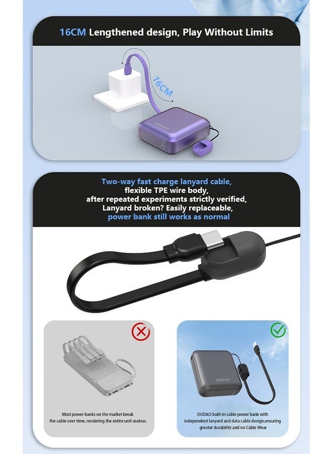دوداو باور بانك صغير 10000mAh، شاحن متنقل صغير خفيف الوزن للغاية،  بنك طاقة مع كابل شحن سريع مدمج - Image 5
