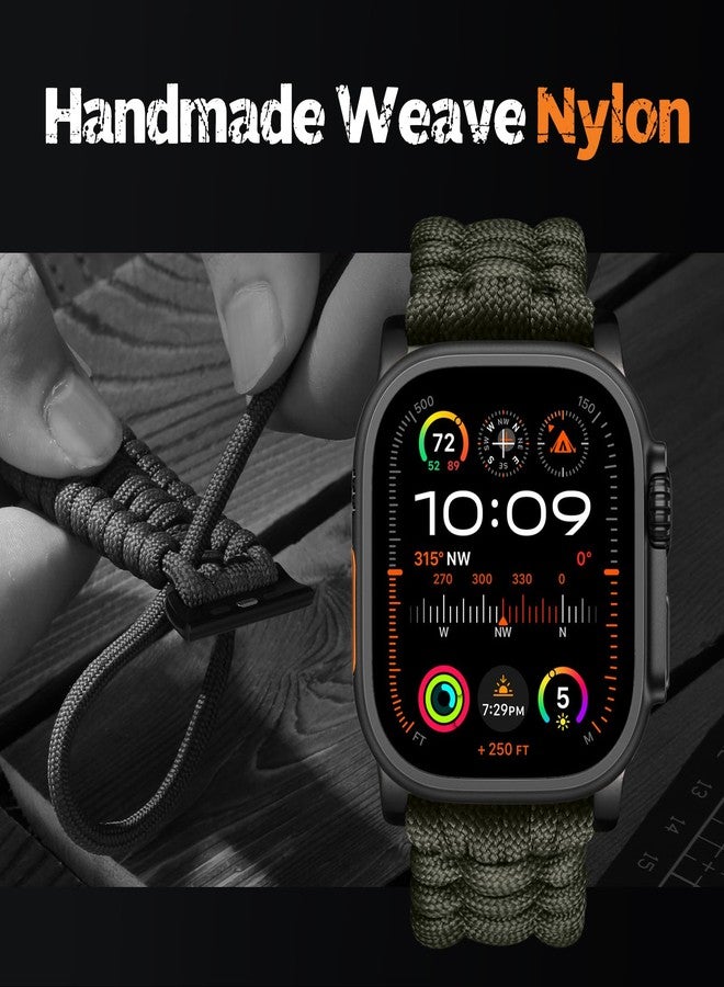 Bandletic سوار Bandletic متوافق مع أحزمة ساعة Apple Watch - سوار من النايلون والباراكورد للرجال والنساء، متوافق مع ساعات iWatch Series Ultra2 SE2 10 9 8 SE 7 6 5 4 بمقاسات 49 مم، 46 مم، 45 مم، 44 مم، 42 مم (Series 3 2 1)، لون أخضر - Image 3