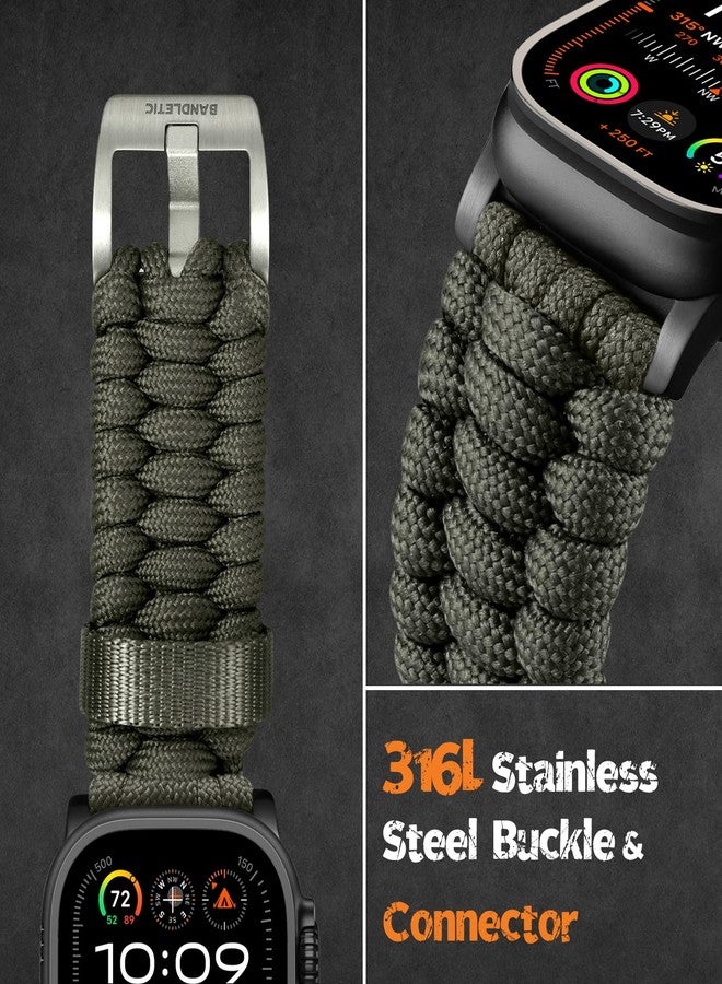 Bandletic سوار Bandletic متوافق مع أحزمة ساعة Apple Watch - سوار من النايلون والباراكورد للرجال والنساء، متوافق مع ساعات iWatch Series Ultra2 SE2 10 9 8 SE 7 6 5 4 بمقاسات 49 مم، 46 مم، 45 مم، 44 مم، 42 مم (Series 3 2 1)، لون أخضر - Image 5