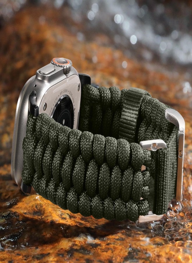 Bandletic سوار Bandletic متوافق مع أحزمة ساعة Apple Watch - سوار من النايلون والباراكورد للرجال والنساء، متوافق مع ساعات iWatch Series Ultra2 SE2 10 9 8 SE 7 6 5 4 بمقاسات 49 مم، 46 مم، 45 مم، 44 مم، 42 مم (Series 3 2 1)، لون أخضر - Image 2