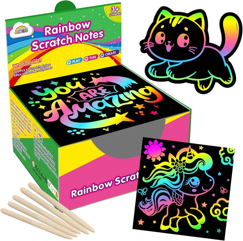 ZMLM Rainbow Scratch Mini Art Notes - 125 Magic Scratch Note Off Paper Pads Cards Sheets for Kids Black Scratch Note Arts Crafts DIY Party Favor Supplies Kit Birthday Game Toy Gifts Box for Girls Boys - Image 1