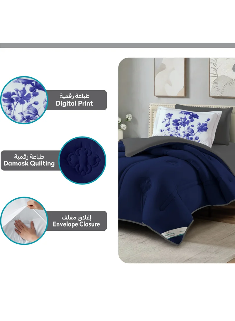 Donetella SINGLE - 4Pcs (140x200) Bedding Comforter Set, Single Size Fits 140x200 cm - 4-Pcs Solid Quilted Bed Set, Microfiber Fabric - 1 Comforter, 1 Fitted Sheet And 1 Pillow Sham, 1 Pillow cases  | Best Price UAE