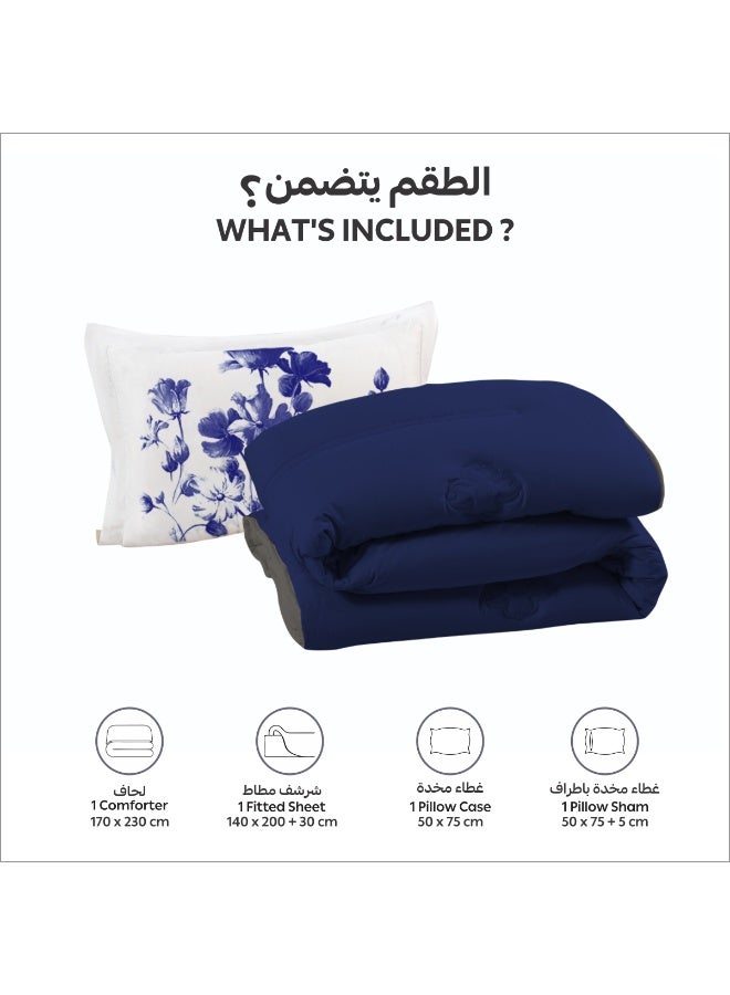 Donetella Bedding Comforter Set, Single Size Fits 140x200 cm - 4-Pcs Solid Quilted Bed Set, Microfiber Fabric - 1 Comforter, 1 Fitted Sheet And 1 Pillow Sham, 1 Pillow cases - Image 3