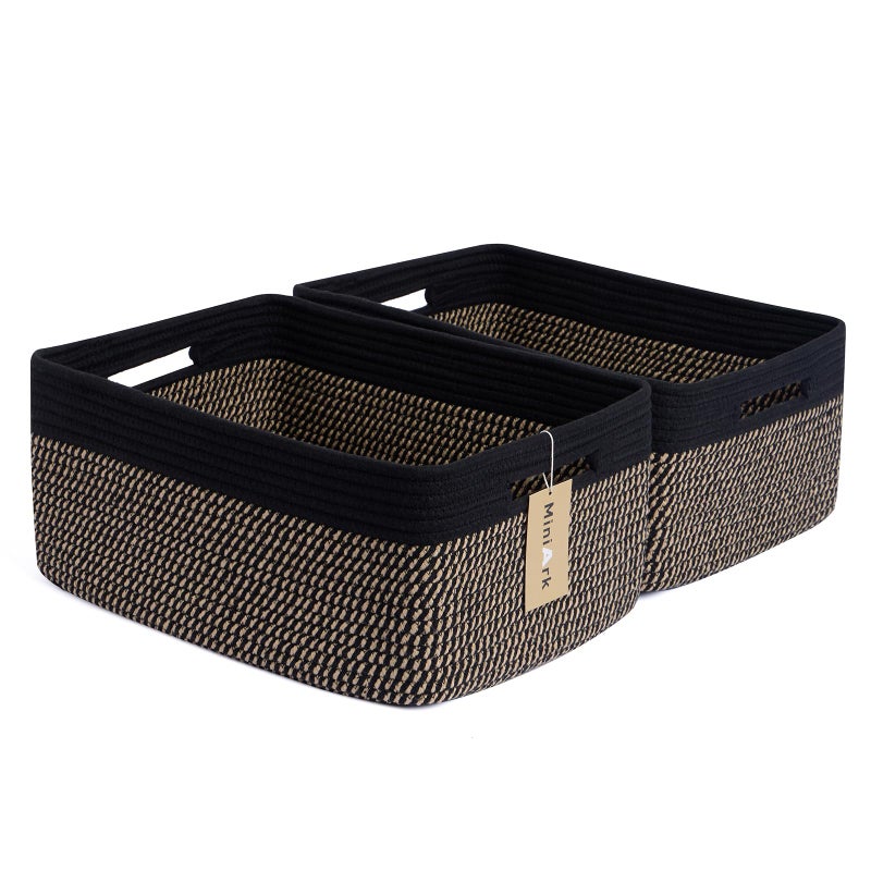 MiniArk Large Storage Baskets for Shelves, Closet Organizers Bins for Clothes Blanket Towels, Baby Nursery, Toy Baskets Box, Woven Rope Baskets, 17 x 13 x 7.5â€, 2 Packs Woven Brown - Image 1