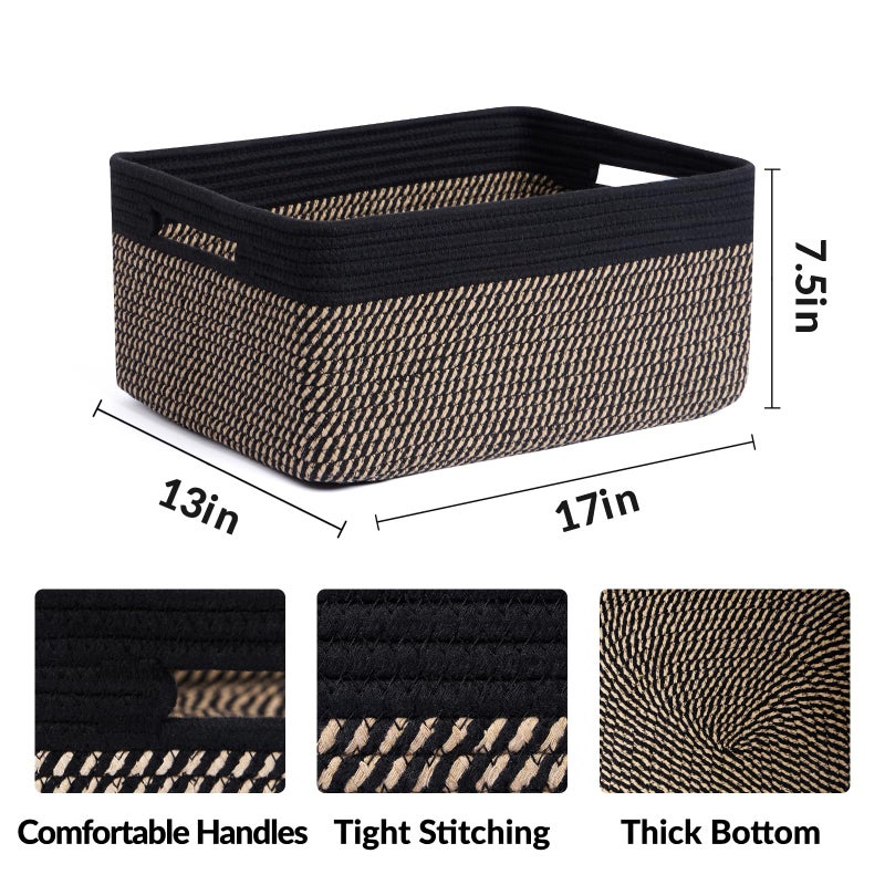 MiniArk Large Storage Baskets for Shelves, Closet Organizers Bins for Clothes Blanket Towels, Baby Nursery, Toy Baskets Box, Woven Rope Baskets, 17 x 13 x 7.5â€, 2 Packs Woven Brown - Image 2