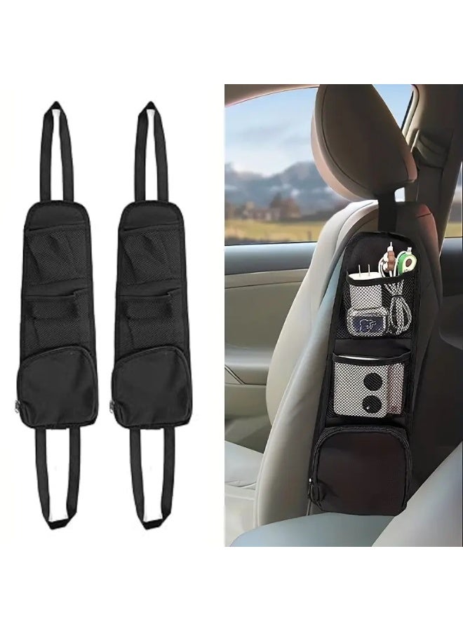 حقيبة تخزين معلقة لمقعد السيارة - 2 قطعة مع جيوب متعددة لحمل الهاتف والنظارات - Image 1