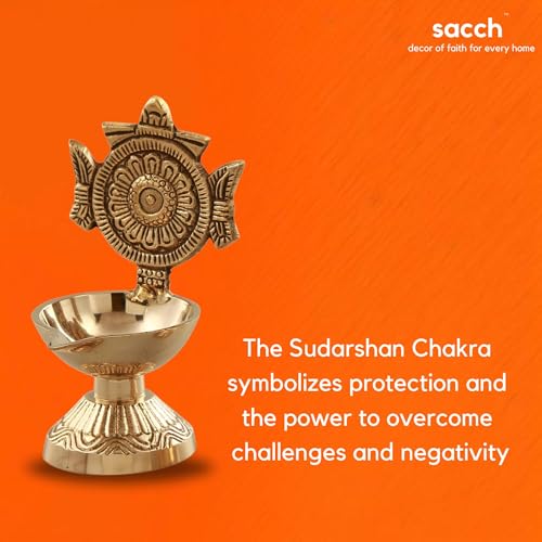 SACCH Brass Shanku Chakra Diya Set for Pooja, Good Luck & Prosperity – Traditional Gold Finish Shankh Chakra Deepam for Mandir, Wealth & Wealth Attraction – Set of 2 (430g, 11cm Height) - Image 5