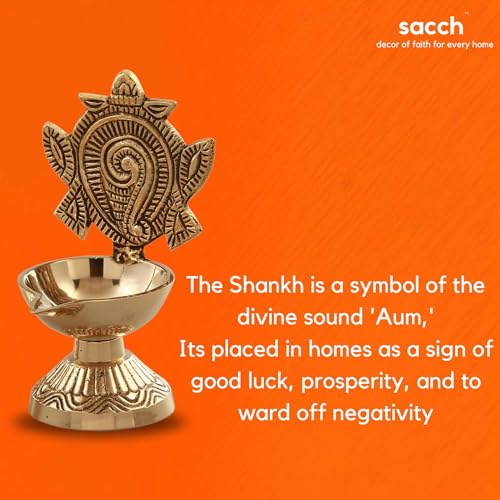 SACCH Brass Shanku Chakra Diya Set for Pooja, Good Luck & Prosperity – Traditional Gold Finish Shankh Chakra Deepam for Mandir, Wealth & Wealth Attraction – Set of 2 (430g, 11cm Height) - Image 4
