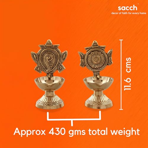 SACCH Brass Shanku Chakra Diya Set for Pooja, Good Luck & Prosperity – Traditional Gold Finish Shankh Chakra Deepam for Mandir, Wealth & Wealth Attraction – Set of 2 (430g, 11cm Height) - Image 3