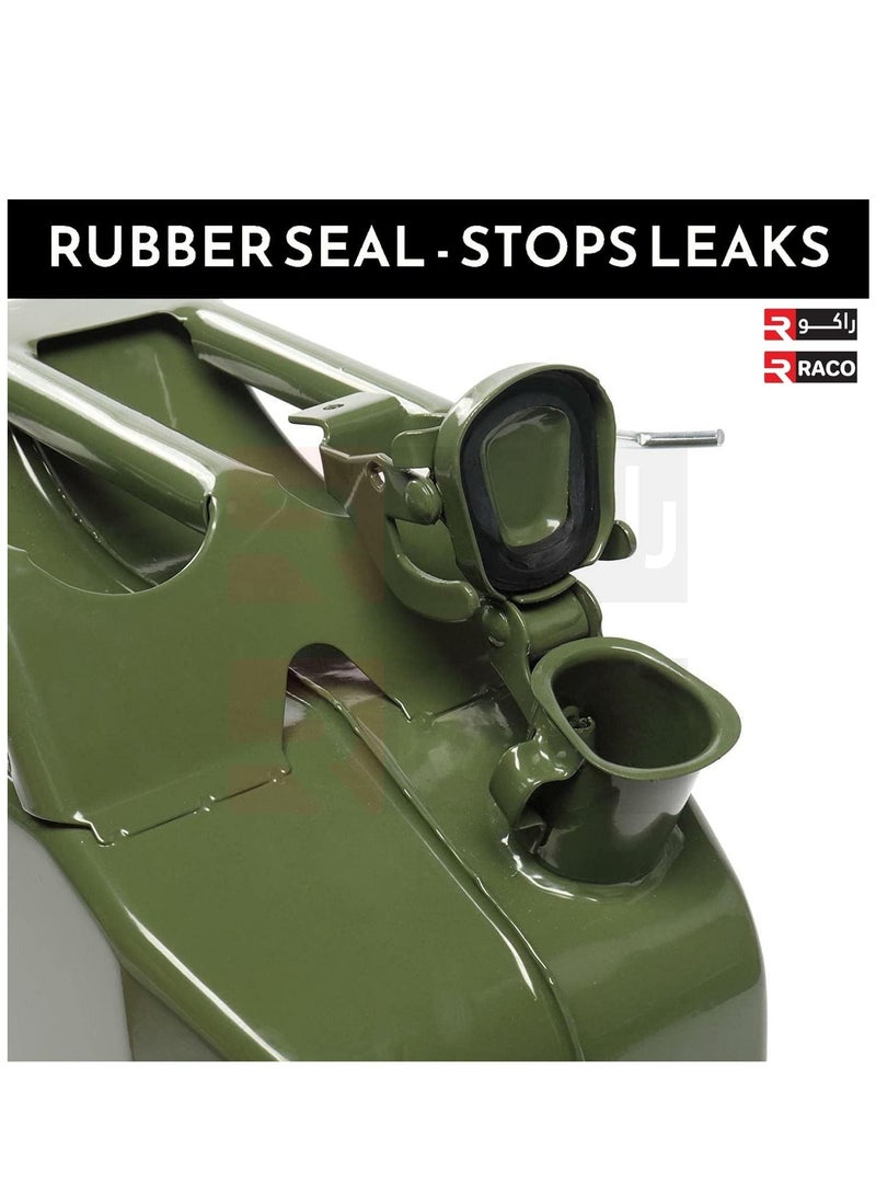 RACO Fuel Can for Gasolline, Diesel and Other Liquids Metal Jerry Can Green Made in Taiwan (20 Liters) - Image 4