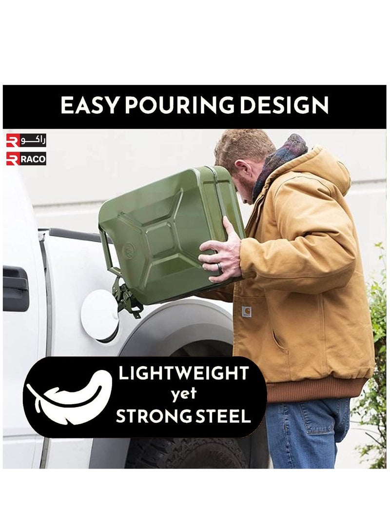 RACO Fuel Can for Gasolline, Diesel and Other Liquids Metal Jerry Can Green Made in Taiwan (20 Liters) - Image 3