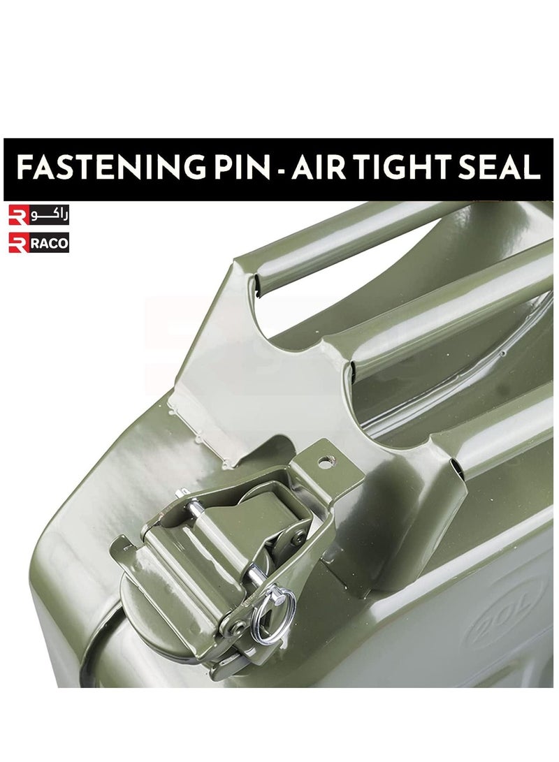 RACO Fuel Can for Gasolline, Diesel and Other Liquids Metal Jerry Can Green Made in Taiwan (20 Liters) - Image 2