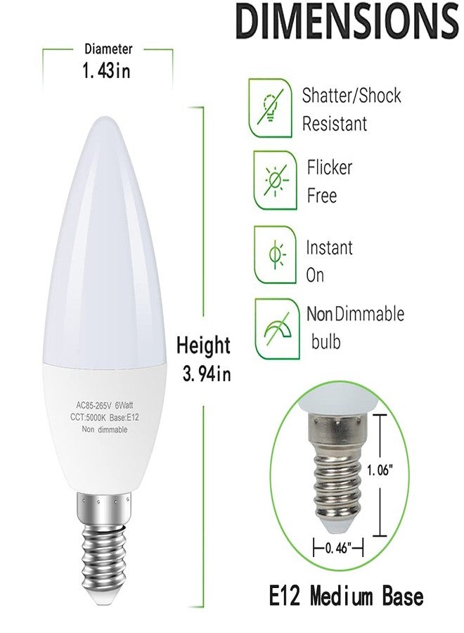 GOSCHE 6-Pack E12 LED Ceiling Fan Light Bulbs, 60 Watts Equivalent Candelabra LED Light Bulbs, Type B Light Bulb for Chandelier, Candle Lightbulbs, Non-Dimmable, 5000K Daylight, 6 Pcs - Image 4