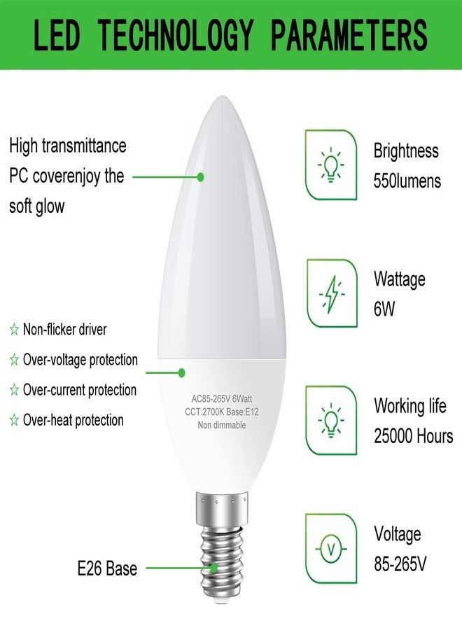 GOSCHE 6-Pack E12 LED Ceiling Fan Light Bulbs, 60 Watts Equivalent Candelabra LED Light Bulbs, Type B Light Bulb for Chandelier, Candle Lightbulbs, Non-Dimmable, 5000K Daylight, 6 Pcs - Image 5