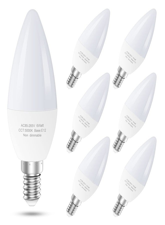 GOSCHE 6-Pack E12 LED Ceiling Fan Light Bulbs, 60 Watts Equivalent Candelabra LED Light Bulbs, Type B Light Bulb for Chandelier, Candle Lightbulbs, Non-Dimmable, 5000K Daylight, 6 Pcs - Image 1