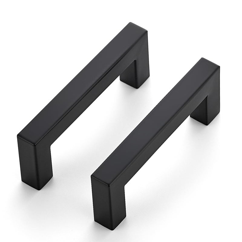 JOY DECOR Cabinet Handles, Black Cabinet Pulls, 2 Pack Kitchen Closet Handles 3 Inch, Square Drawer Pulls Stainless Steel Drawer Hardware, 76mm Hole Centers - Image 1