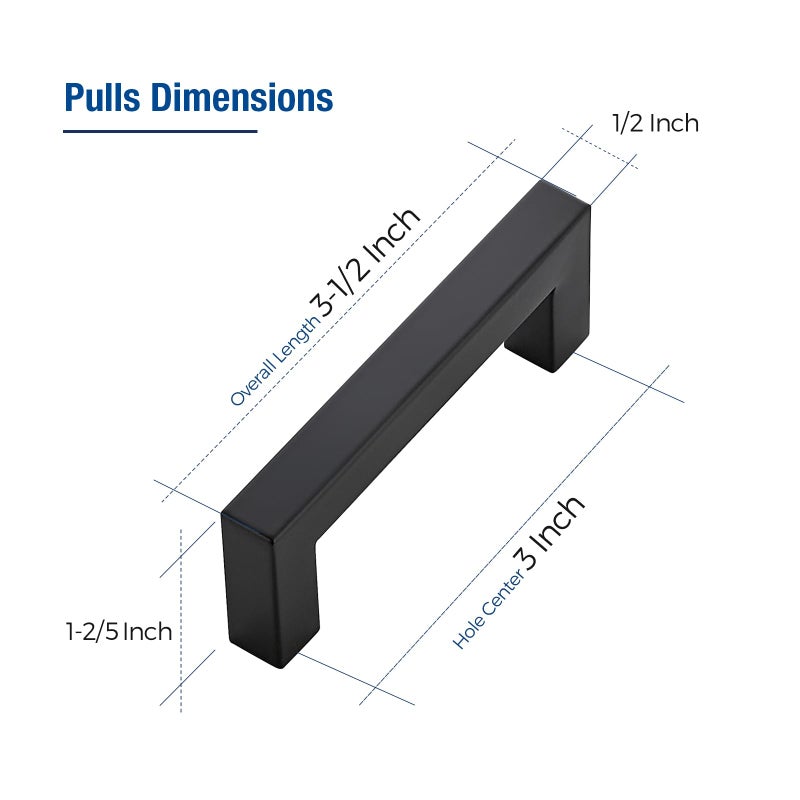 JOY DECOR Cabinet Handles, Black Cabinet Pulls, 2 Pack Kitchen Closet Handles 3 Inch, Square Drawer Pulls Stainless Steel Drawer Hardware, 76mm Hole Centers - Image 2