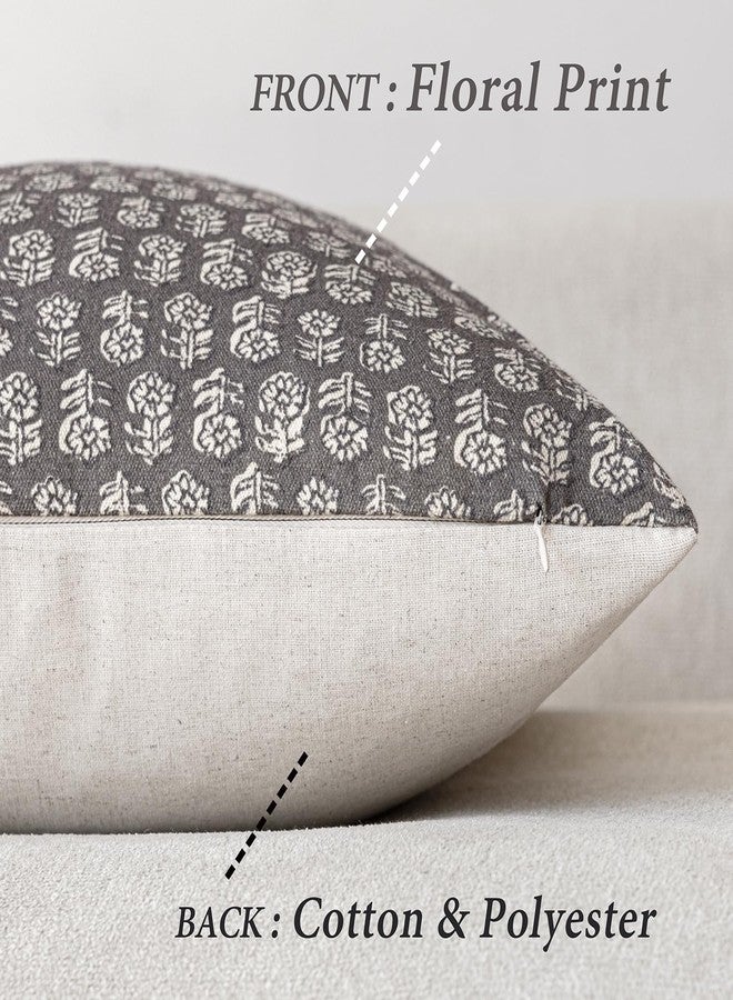 Foindtower Set of 2 Decorative Vintage Floral Print Throw Pillow Covers Neutral Modern Farmhouse Cushion Covers Boho Home Decor for Sofa Couch Chair Bedroom Living Room,22×22 Inch,Rustic Gray - Image 2