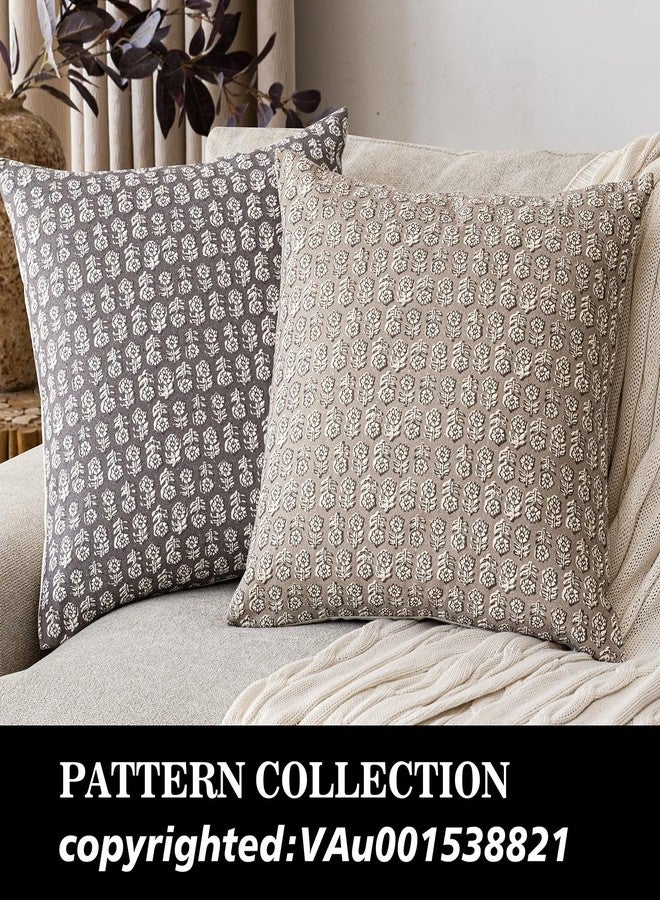 Foindtower Set of 2 Decorative Vintage Floral Print Throw Pillow Covers Neutral Modern Farmhouse Cushion Covers Boho Home Decor for Sofa Couch Chair Bedroom Living Room,22×22 Inch,Rustic Gray - Image 4