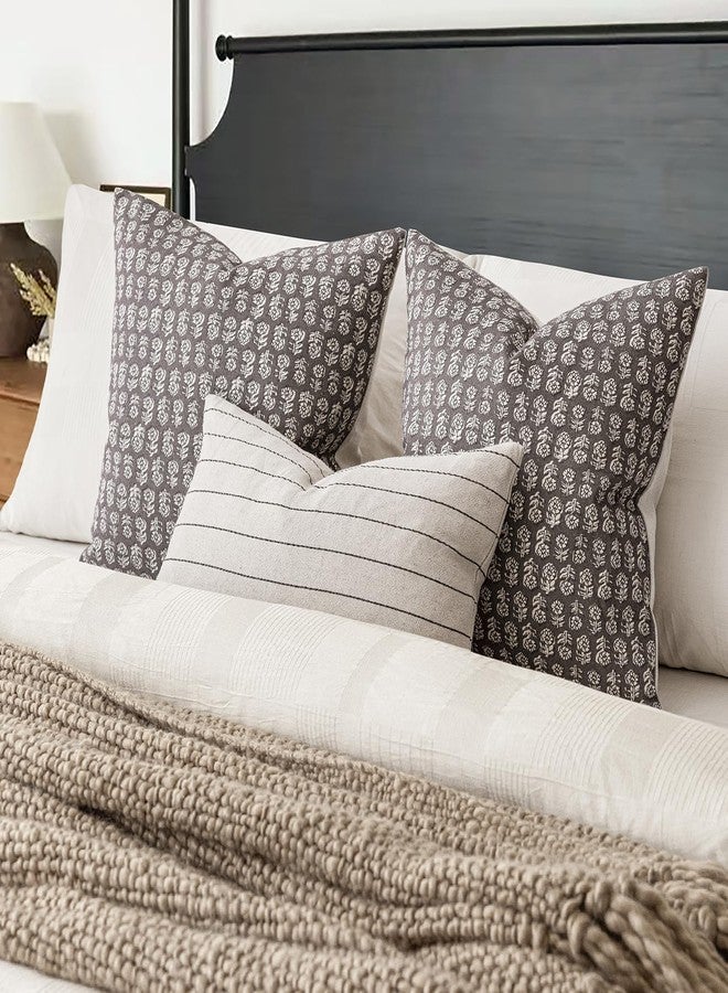 Foindtower Set of 2 Decorative Vintage Floral Print Throw Pillow Covers Neutral Modern Farmhouse Cushion Covers Boho Home Decor for Sofa Couch Chair Bedroom Living Room,22×22 Inch,Rustic Gray - Image 5