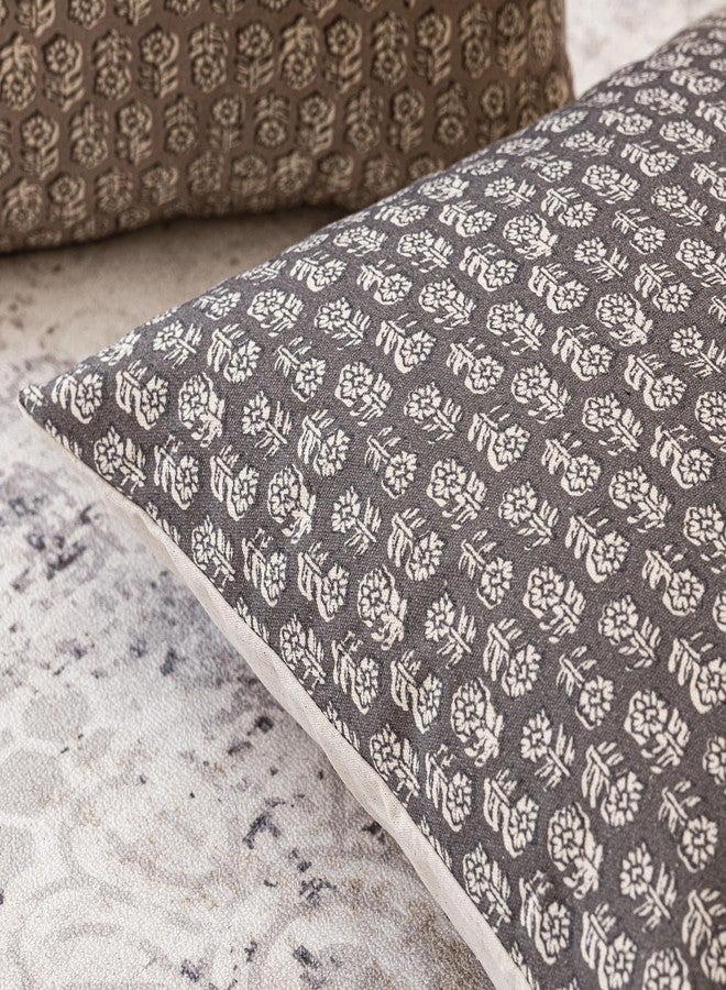 Foindtower Set of 2 Decorative Vintage Floral Print Throw Pillow Covers Neutral Modern Farmhouse Cushion Covers Boho Home Decor for Sofa Couch Chair Bedroom Living Room,22×22 Inch,Rustic Gray - Image 3