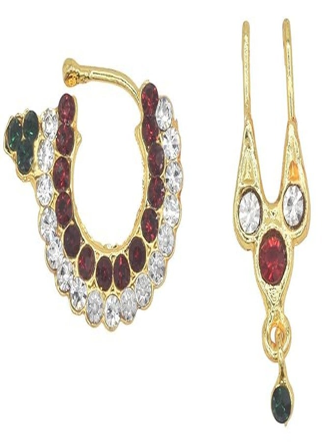 GVG PLATING WORKS GVG PLATING Bharatanatyam & Kuchipudi Nose Pin For Goddesses - Pack Of 2 | Gold-toned Nath Without Piercing Nathiya | South Indian Classical Dance Accessory For Women | Traditional Temple Jewellery - Image 1