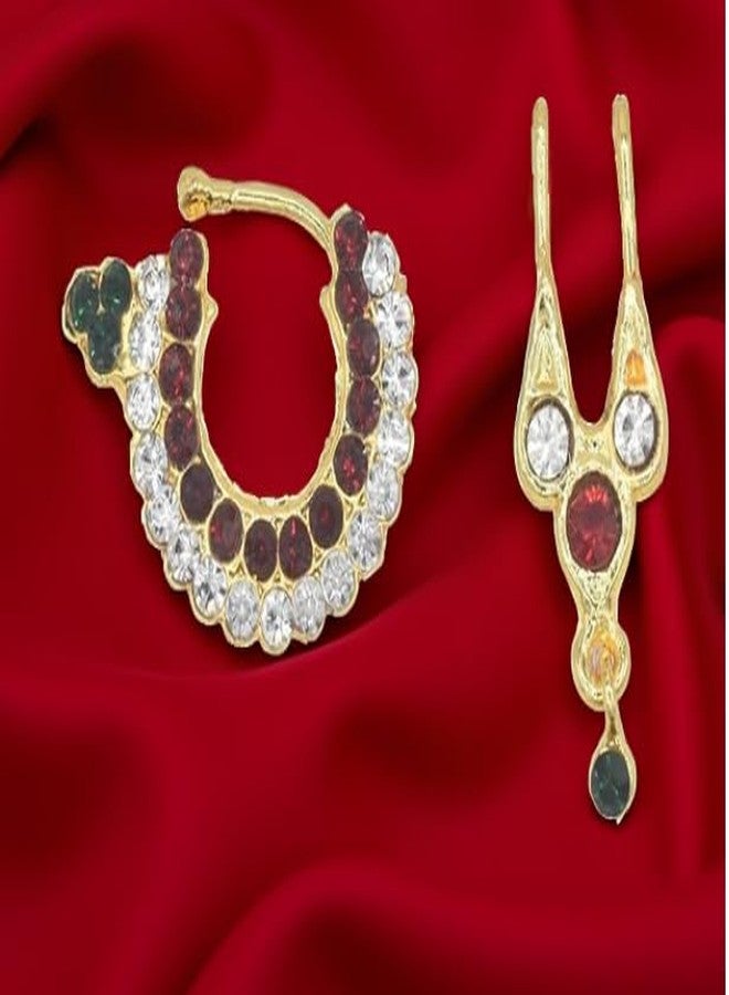 GVG PLATING WORKS GVG PLATING Bharatanatyam & Kuchipudi Nose Pin For Goddesses - Pack Of 2 | Gold-toned Nath Without Piercing Nathiya | South Indian Classical Dance Accessory For Women | Traditional Temple Jewellery - Image 5