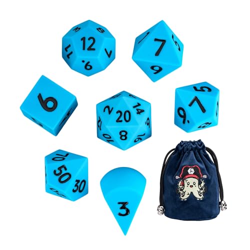 IUSTIDIE 7Piece Jumbo Silicone DND Dice Set 25mm Oversized Dice DD Dice Round Edges Soft Perfect Bouncer for DD RPG Bar Pub Club Party GamesBlue wBlack Numbers - Image 1