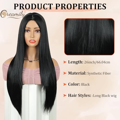 Creamily Long Straight Hair Wig for Woman Full Head for Chemo Patient,Black Realistic Hair Wig for Daily Party/Halloween Use (Black, 24 Inches) - Image 2