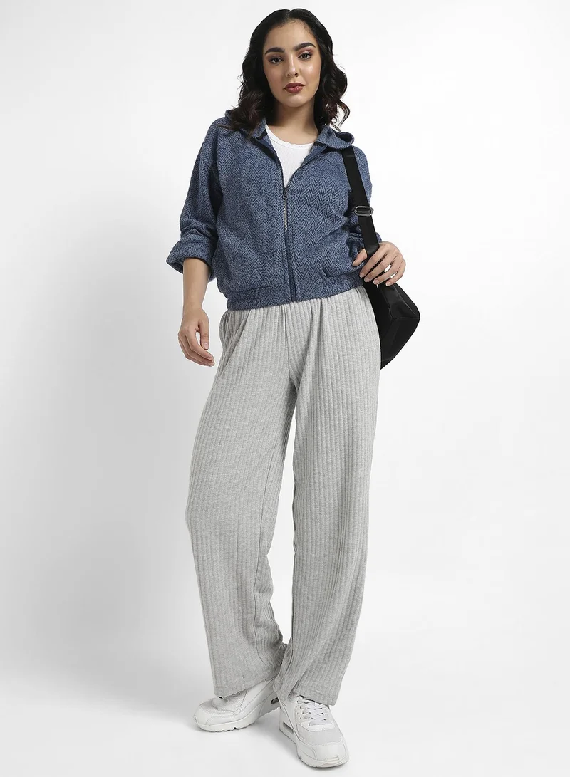 كامبوس سوترا Women's Prussian Blue Zip-Front Chevron Hoodie With Elasticated Hem