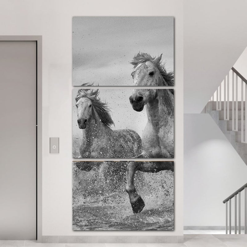 Marktna Three canvas paintings with a horse design and a hollow frame, measuring (120×60), three pieces - Image 1