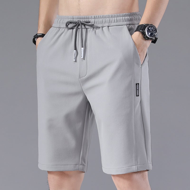 Ice Silk Shorts Mens 2023 Summer New Korean Style Loosen Stretch Stitching Labeling Beach Five-point Pants Mesh Five-point Pants - Image 5