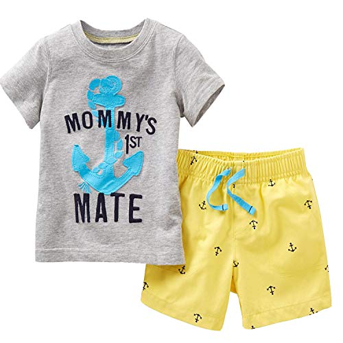 Bumeex Toddler Boy Clothes,Grey Anchor Short Sleeve T-Shirt and Shorts Summer Outfit Set 4t - Image 2