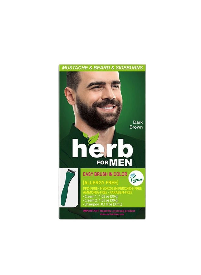 HerbForMen Herb For Men, PPD & Ammonia Free Mustache & Beard Dye, Vegan Natural Ingredients, Odorless, No More Skin Irritations from Coloring for Sensitive Skin – Dark Brown - Image 1