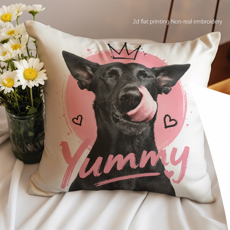 Cute Black Dog Print Decorative Throw Pillow Cover Soft Square Cushion Cover for Sofa Bedroom Living Room - Image 2