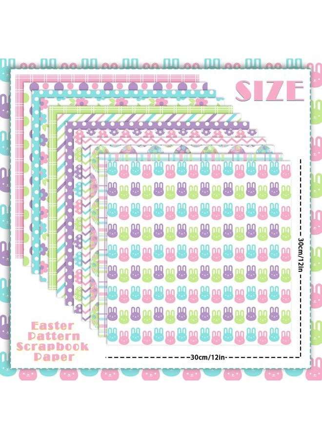 Fabllewavi 24 Sheets Pastel Easter Scrapbook Paper, Rainbow Bunny Eggs and Flowers Patterns Decorative Craft Paper Folded Flat for Easter Card Making Spring Party Photo Album Decor, 12'' x 12'' - Image 2