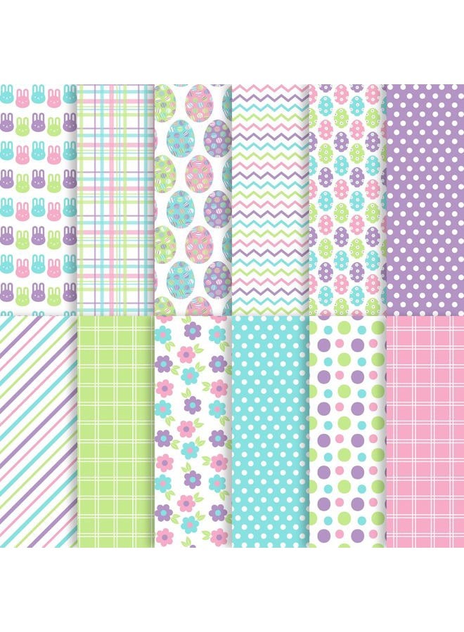 Fabllewavi 24 Sheets Pastel Easter Scrapbook Paper, Rainbow Bunny Eggs and Flowers Patterns Decorative Craft Paper Folded Flat for Easter Card Making Spring Party Photo Album Decor, 12'' x 12'' - Image 1