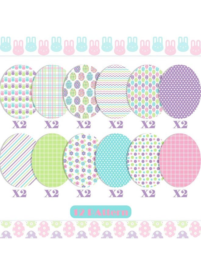 Fabllewavi 24 Sheets Pastel Easter Scrapbook Paper, Rainbow Bunny Eggs and Flowers Patterns Decorative Craft Paper Folded Flat for Easter Card Making Spring Party Photo Album Decor, 12'' x 12'' - Image 3