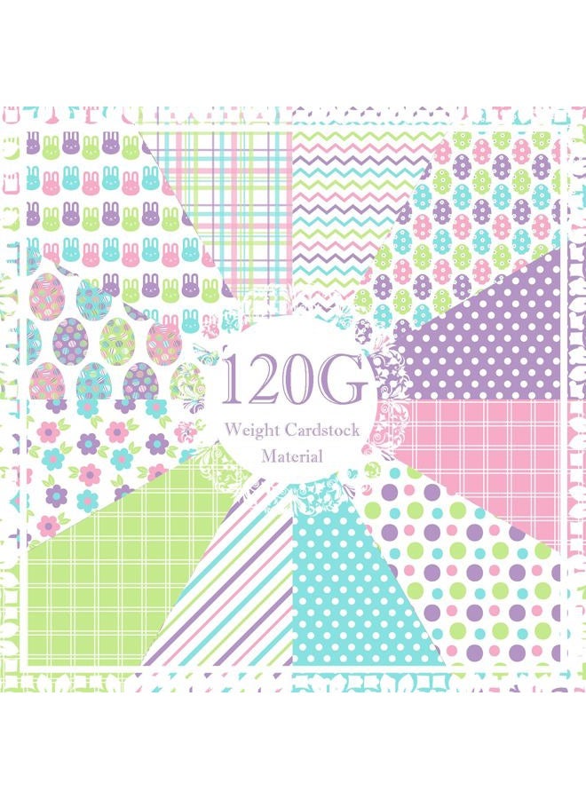 Fabllewavi 24 Sheets Pastel Easter Scrapbook Paper, Rainbow Bunny Eggs and Flowers Patterns Decorative Craft Paper Folded Flat for Easter Card Making Spring Party Photo Album Decor, 12'' x 12'' - Image 4