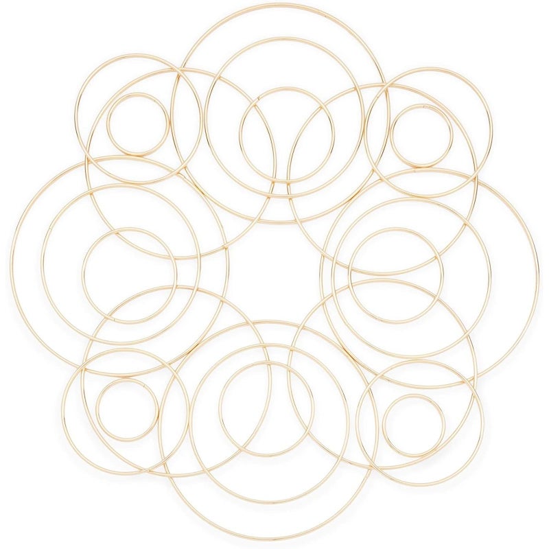 Bright Creations خواتم معدنية من برايت كرييشنز للحرف اليدوية ماكرامي وصائد الأحلام 6 أحجام ذهبية 24 عبوة