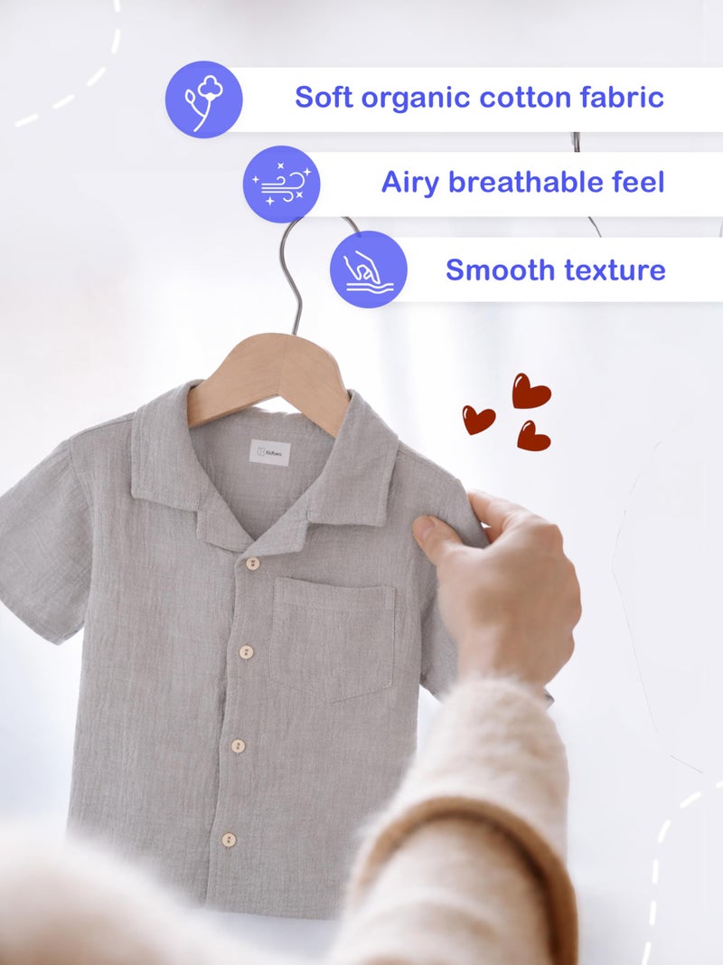 Kidbea Boys Organic Cotton Shirt & Shorts | Soft Breathable Summer Co-ord Outfit for Kids Casual Clothing Set (Grey, 3–4 Years) - Image 5